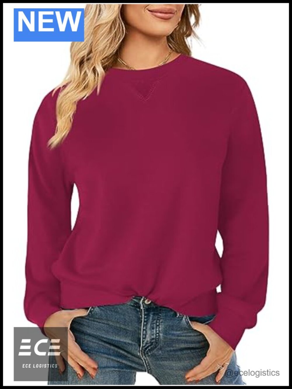 Women's Cotton Crew Neck Long Sleeve Pullover Sweatshirt Casual Top